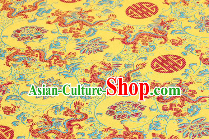 Chinese Traditional Dragons Pattern Yellow Brocade Desk Cloth Classical Satin Household Ornament Table Cover