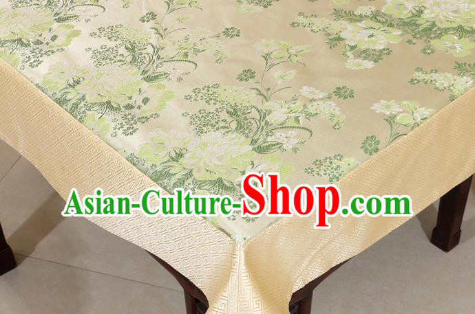 Chinese Traditional Peony Pattern Beige Brocade Desk Cloth Classical Satin Household Ornament Table Cover