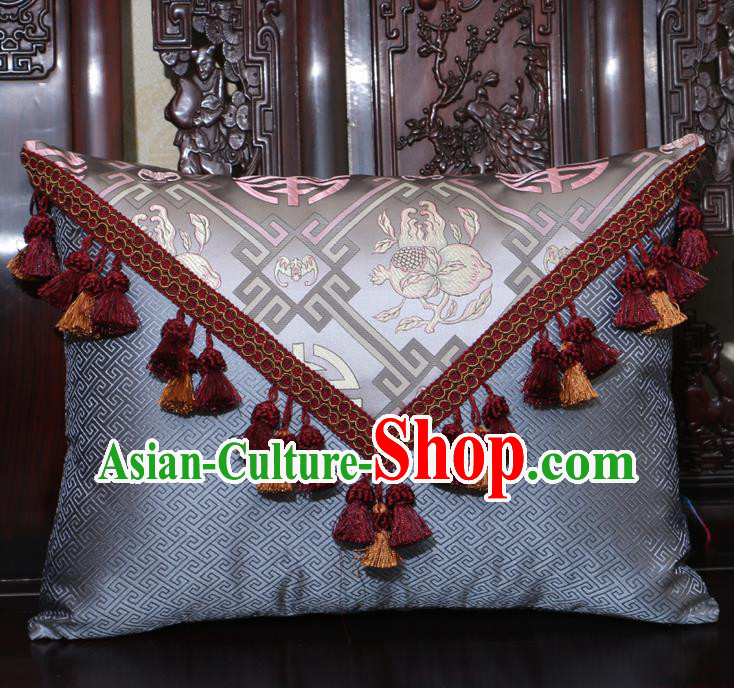 Chinese Traditional Pattern Grey Brocade Back Cushion Cover Classical Household Ornament