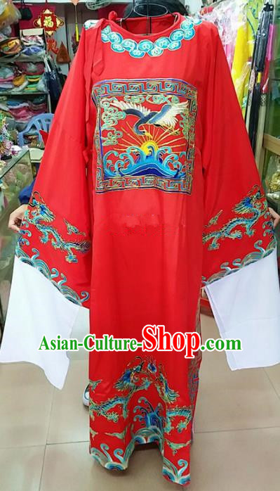 Chinese Traditional Beijing Opera Scholar Costume Peking Opera Niche Red Embroidered Robe for Adults