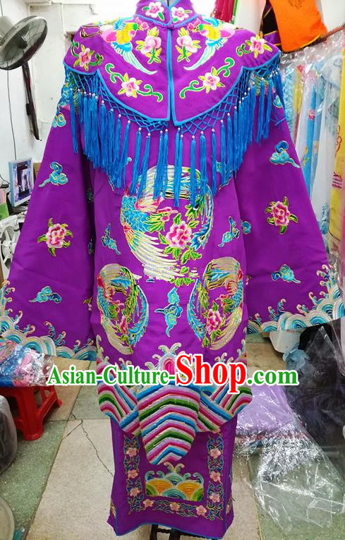 Chinese Traditional Beijing Opera Empress Purple Embroidered Dress Peking Opera Actress Costume for Adults