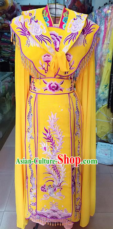 Chinese Traditional Beijing Opera Princess Yellow Embroidered Dress Peking Opera Actress Costume for Adults