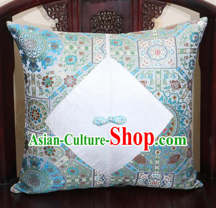Chinese Classical Pattern Blue Brocade Pipa Button Back Cushion Cover Traditional Household Ornament