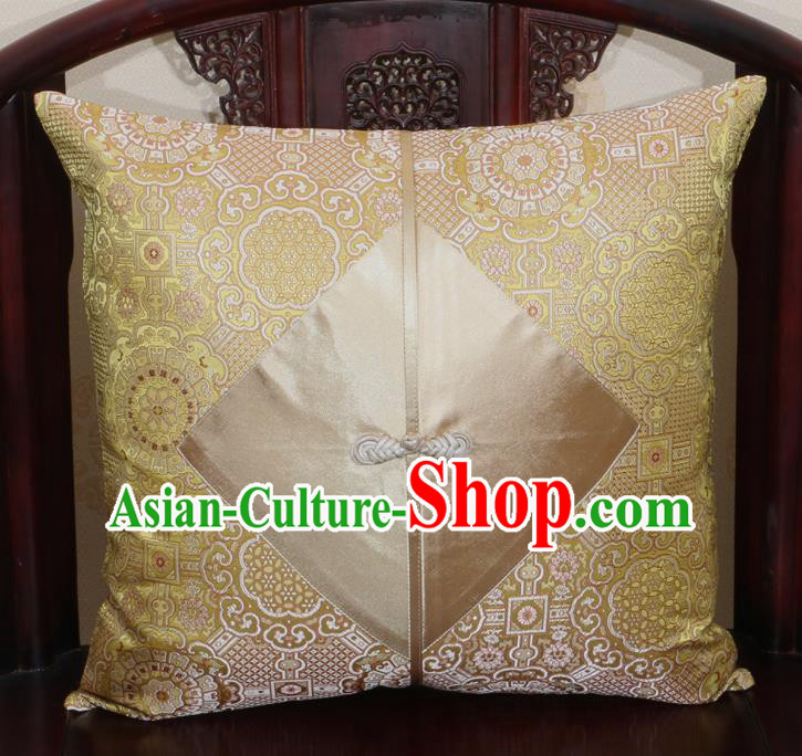 Chinese Classical Pattern Light Golden Brocade Pipa Button Back Cushion Cover Traditional Household Ornament