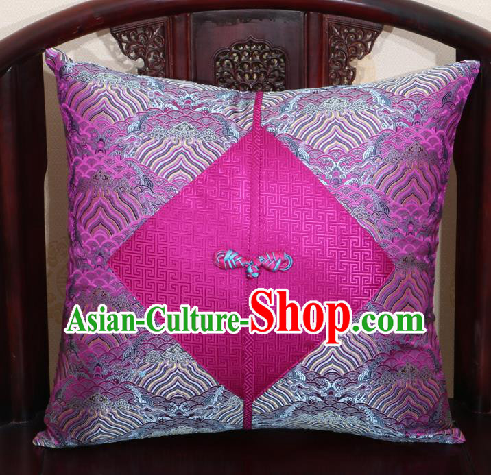 Chinese Classical Wave Pattern Rosy Brocade Pipa Button Back Cushion Cover Traditional Household Ornament