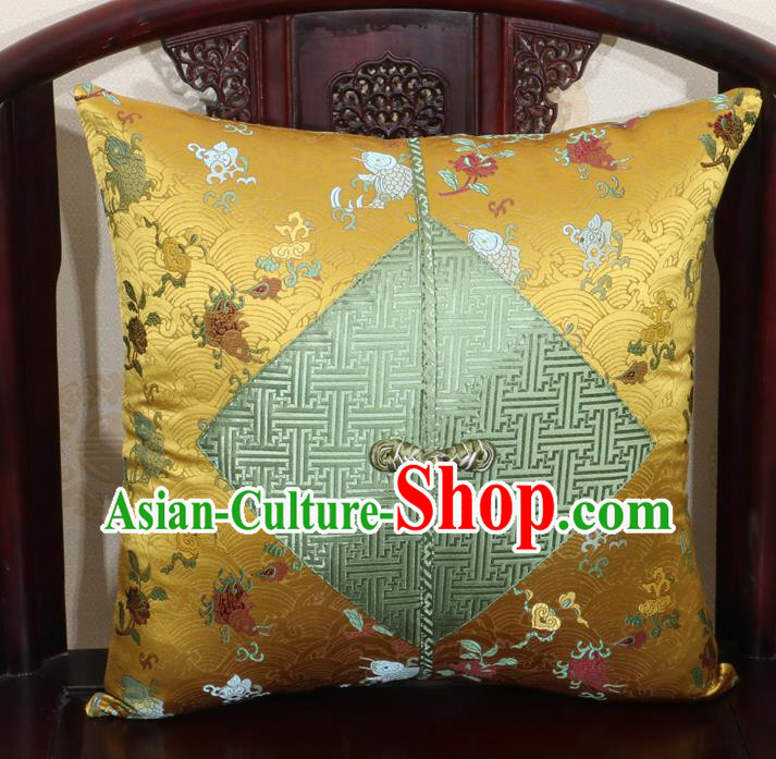 Chinese Classical Fish Pattern Golden Brocade Pipa Button Back Cushion Cover Traditional Household Ornament