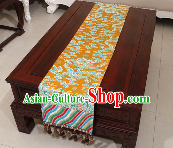 Chinese Traditional Dragon Pattern Golden Brocade Table Flag Classical Satin Household Ornament Table Cover