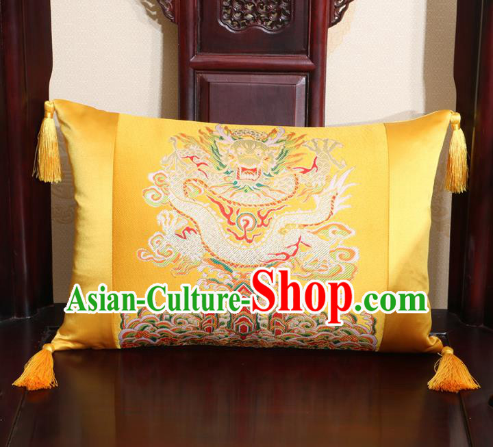 Chinese Traditional Dragon Pattern Golden Brocade Back Cushion Cover Classical Household Ornament
