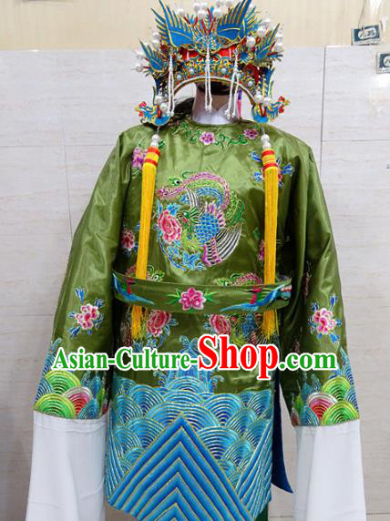 Chinese Traditional Beijing Opera Old Female Green Embroidered Peony Robe Peking Opera Costume for Adults