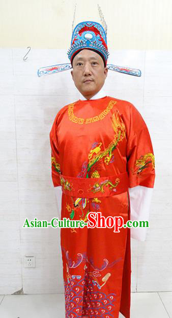 Chinese Traditional Beijing Opera Scholar Red Robe Peking Opera Bridegroom Costume for Adults