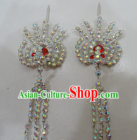 Chinese Traditional Beijing Opera Crystal Phoenix Tassel Hairpins Princess Hair Accessories for Adults