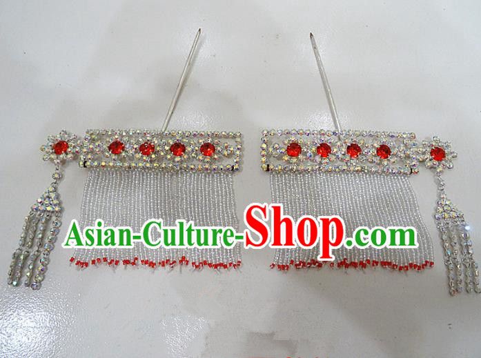 Chinese Traditional Beijing Opera Diva Sidebums Hairpins Princess Crystal Hair Clip Hair Accessories for Adults