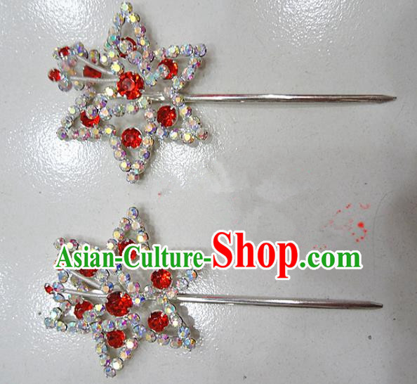 Chinese Traditional Beijing Opera Diva Red Crystal Hexagon Hairpins Princess Hair Clip Hair Accessories for Adults