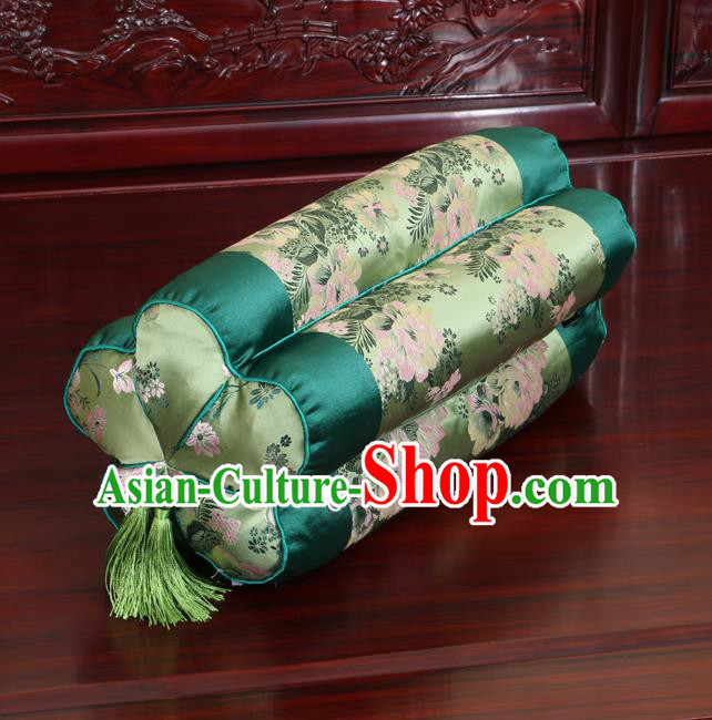 Chinese Traditional Household Accessories Classical Peony Pattern Green Brocade Plum Blossom Pillow
