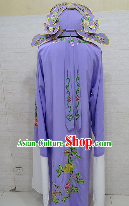 Professional Chinese Beijing Opera Niche Embroidered Peony Purple Robe Traditional Peking Opera Scholar Costume for Adults