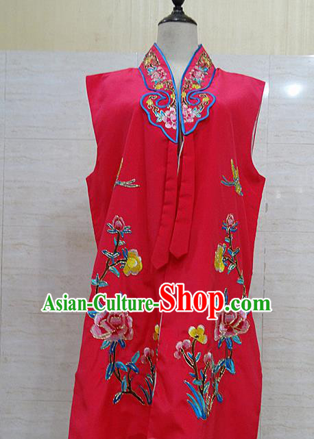 Chinese Traditional Beijing Opera Maidservants Rosy Embroidered Peony Waistcoat Peking Opera Costume for Adults