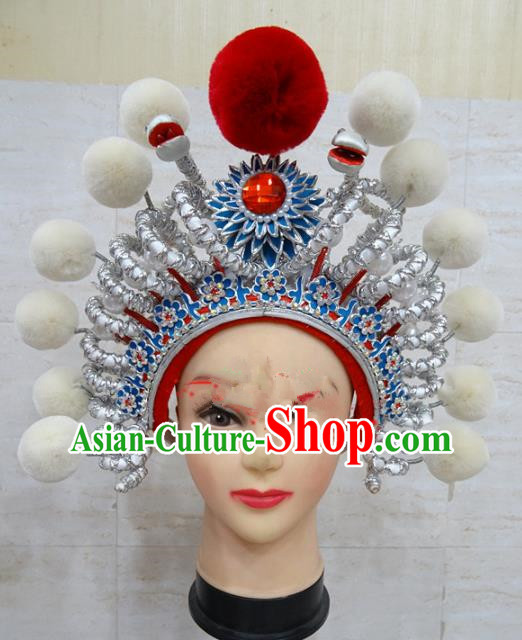 Chinese Traditional Beijing Opera Female Swordsman Hair Accessories Warriors White Helmet for Adults