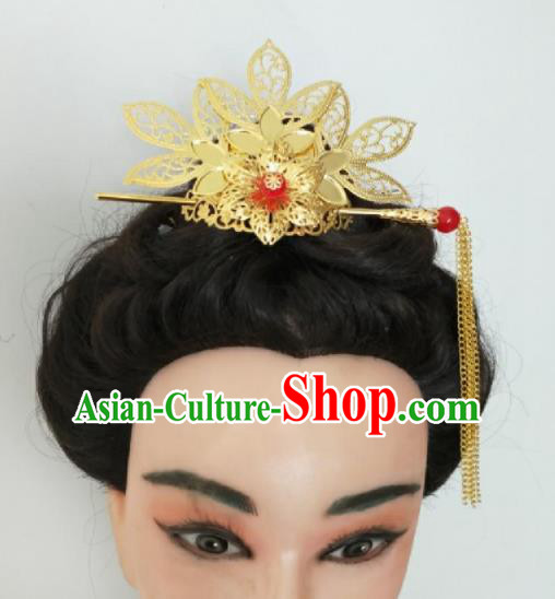 Chinese Traditional Hair Accessories Ancient Princess Golden Lotus Hair Crown for Women