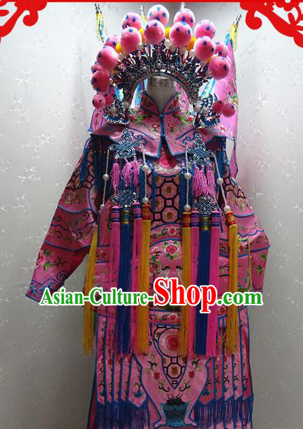 Chinese Traditional Beijing Opera Female General Pink Embroidered Clothing Peking Opera Mu Guiying Costume for Adults