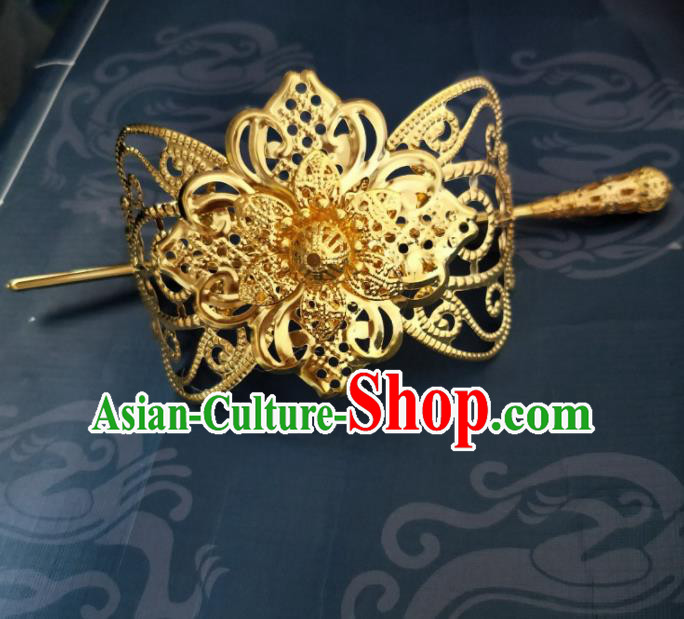 Chinese Traditional Prince Hair Accessories Hairpins Ancient Swordsman Golden Hairdo Crown for Men