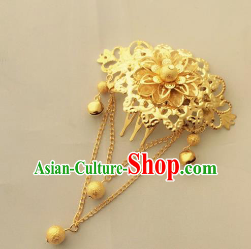 Chinese Traditional Hair Accessories Wedding Golden Tassel Hair Comb for Women