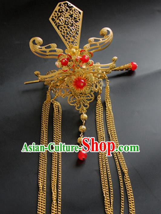 Chinese Traditional Nobility Childe Hair Accessories Hairpins Ancient Swordsman Red Beads Hairdo Crown for Men