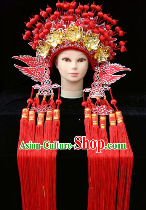 Chinese Traditional Beijing Opera Queen Hair Accessories Ancient Imperial Consort Red Phoenix Coronet