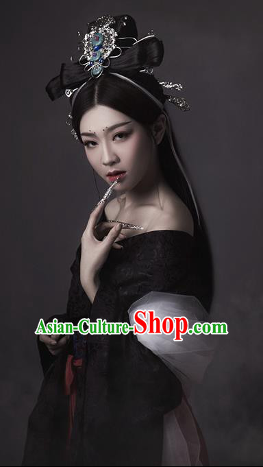 Chinese Ancient Drama Hanfu Dress Han Dynasty Imperial Consort Historical Costume and Headpiece Complete Set