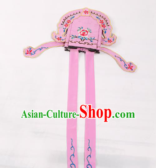 Chinese Traditional Beijing Opera Niche Headwear Peking Opera Scholar Embroidered Pink Hat