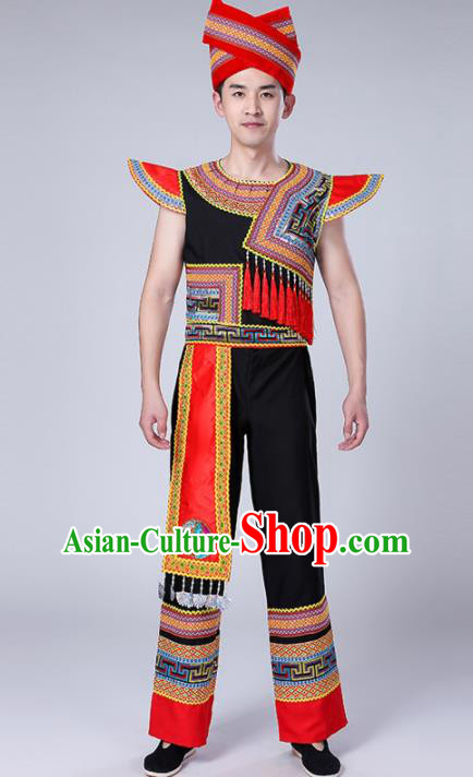 Chinese Traditional Zhuang Nationality Male Costume Ethnic Folk Dance Clothing for Men
