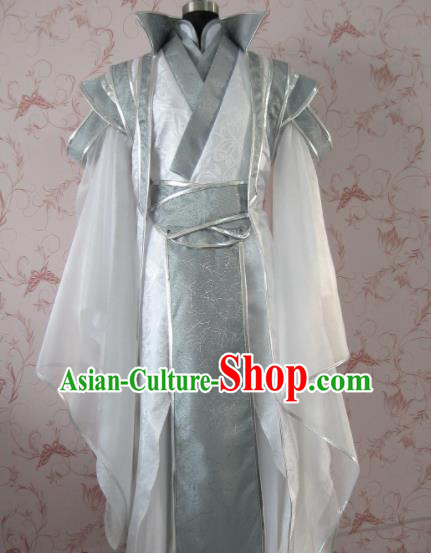 Chinese Ancient General Swordsman White Costume Traditional Cosplay Nobility Childe Clothing for Men