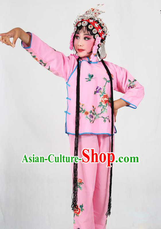Traditional Chinese Beijing Opera Children Costume Peking Opera Maidservants Pink Dress for Kids