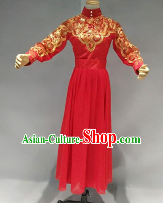 Traditional Chinese Classical Dance Costume China Ancient Folk Dance Red Dress for Women