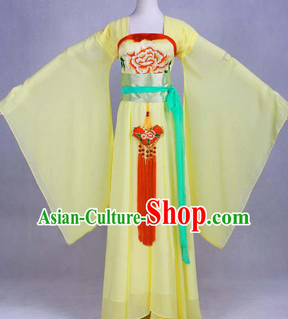 Traditional Chinese Tang Dynasty Court Maid Yellow Dress Ancient Peri Historical Costume
