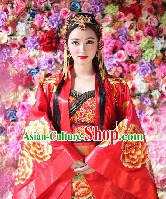 Traditional Chinese Wedding Costume Ancient Imperial Concubine Embroidered Red Hanfu Dress for Women