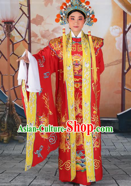 Chinese Traditional Beijing Opera Emperor Red Costume Peking Opera Royal Clothing and Hat