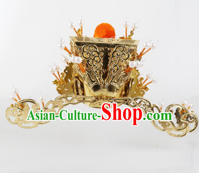 Asian Chinese Beijing Opera Headwear Traditional Peking Opera Prime Minister Golden Hat