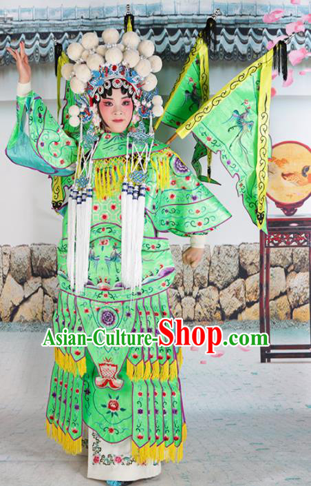 Traditional Chinese Beijing Opera Female General Deep Green Costume Peking Opera Magic Warriors Clothing