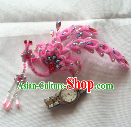 Asian Chinese Beijing Opera Hair Accessories Pink Phoenix Hair Clip Ancient Princess Hairpins for Women