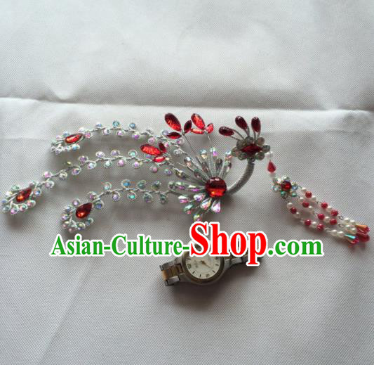 Asian Chinese Beijing Opera Hair Accessories Red Crystal Phoenix Hair Clip Ancient Princess Hairpins for Women