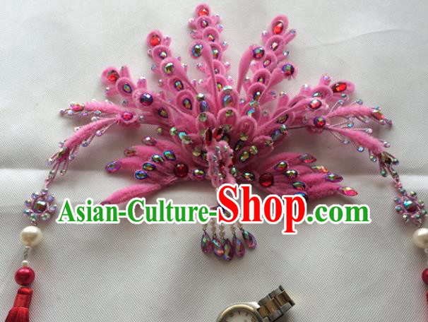 Asian Chinese Beijing Opera Hair Accessories Pink Phoenix Coronet Ancient Princess Hairpins for Women