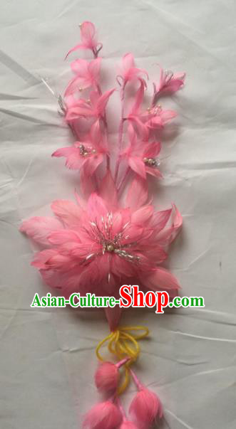 Asian Chinese Beijing Opera Hair Accessories Ancient Princess Pink Feather Hairpins for Women