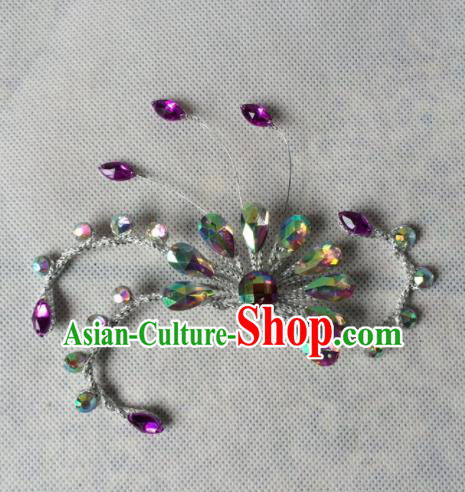 Asian Chinese Beijing Opera Jewelry Accessories Ancient Princess Purple Crystal Brooch for Women