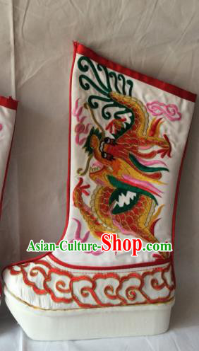 Asian Chinese Beijing Opera Takefu Embroidered Red Dragon Boots Ancient Emperor Shoes for Men