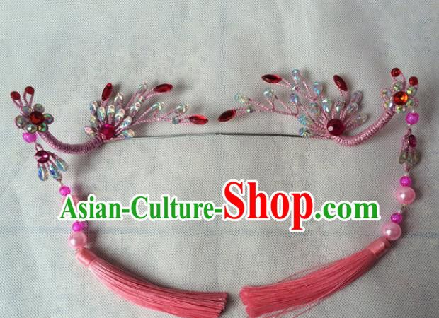 Asian Chinese Beijing Opera Hair Accessories Tassel Hair Clip Ancient Princess Pink Phoenix Hairpins for Women