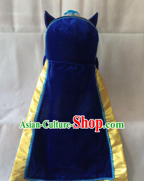 Asian Chinese Beijing Opera Takefu Headwear Ancient Swordsman Royalblue Hat for Men