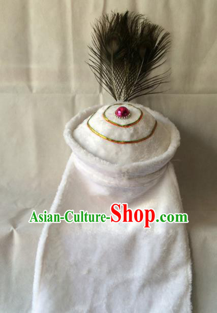 Asian Chinese Beijing Opera Niche Headwear Ancient Prince White Hat for Men