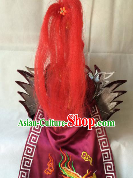 Asian Chinese Traditional Beijing Opera Headwear Ancient General Wine Red Helmet for Men