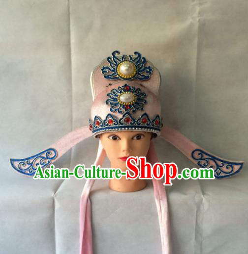 Asian Chinese Traditional Beijing Opera Niche Headwear Ancient Nobility Childe Pink Hat for Men