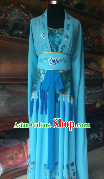 Traditional Chinese Beijing Opera Diva Costume Ancient Peri Blue Dress for Women